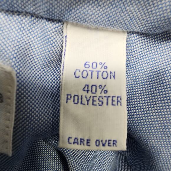 Vintage 90s Lands End Shirt Men L/16 Blue Oxford Short Sleeve Button Down Office - Picture 4 of 9